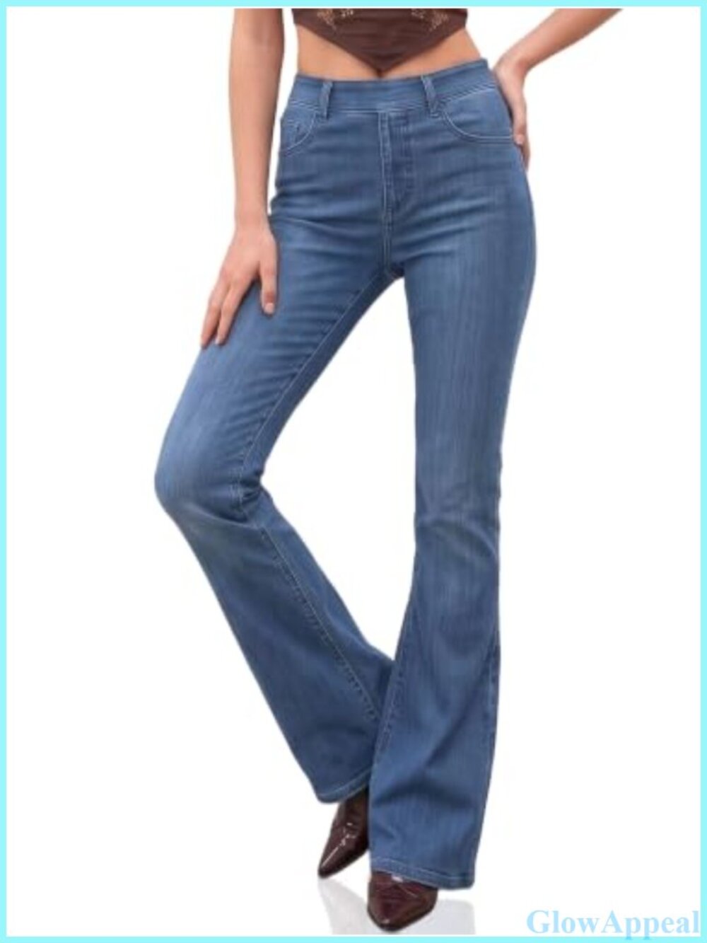 High Waisted Stretchy Flared Jeans Pull On Jeggings with Pockets